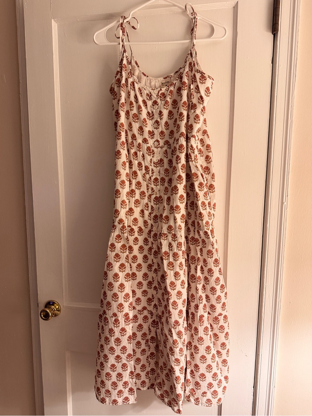 Marea Tie-Strap Floral Maxi Dress in Cream and Rust